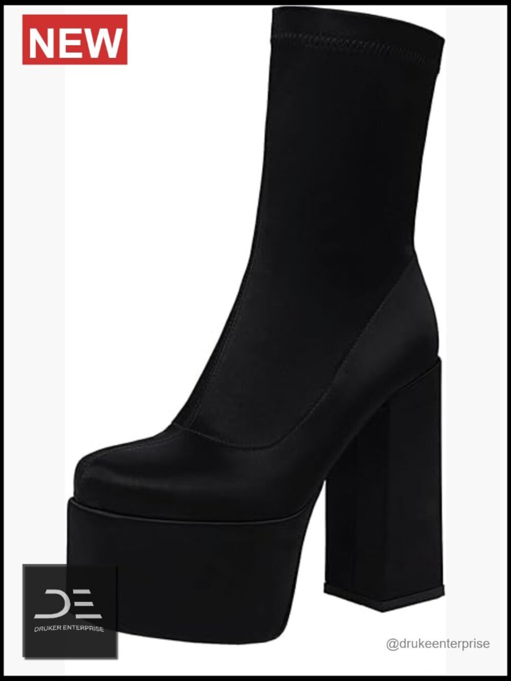 Women's Platform Ankle Boots High Chunky Heel Mid-Calf Boots